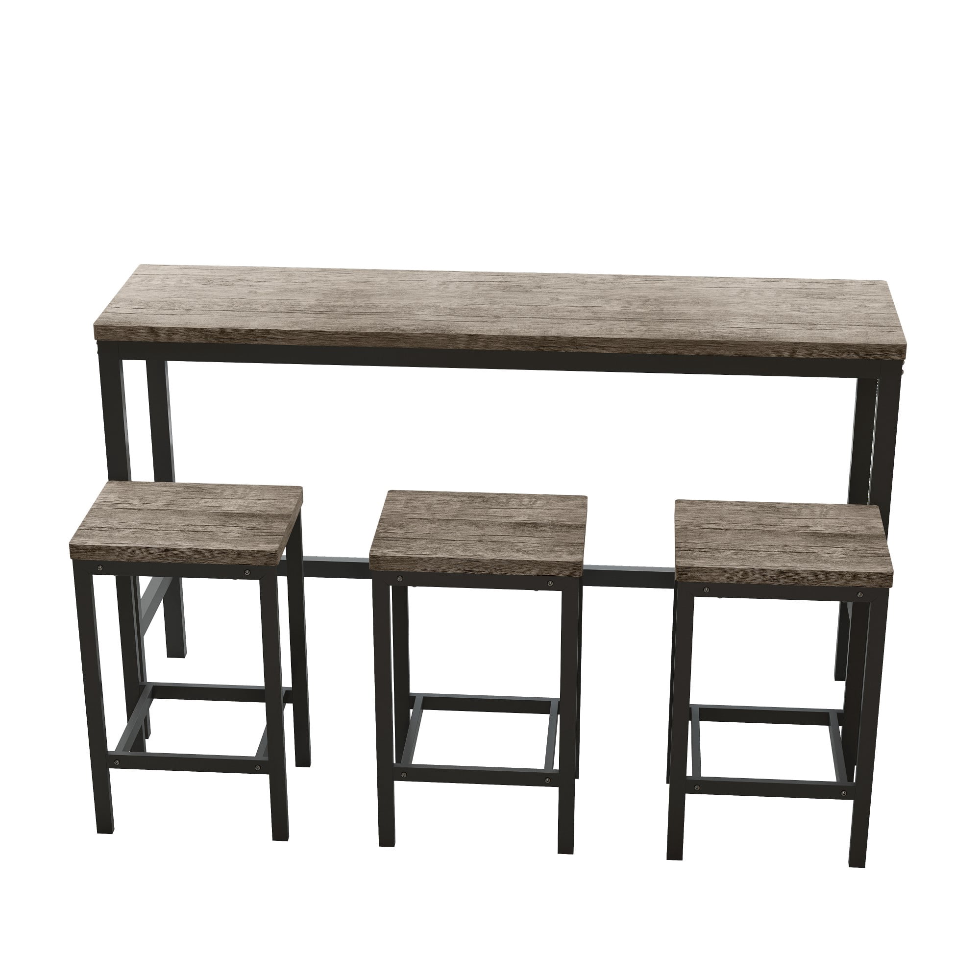 BSHTI 60.24" MDF Dining Room Table Set with Metal Frame, 3 Stools, Space-Saving Design for Kitchen Dining Room(Brown Gray)