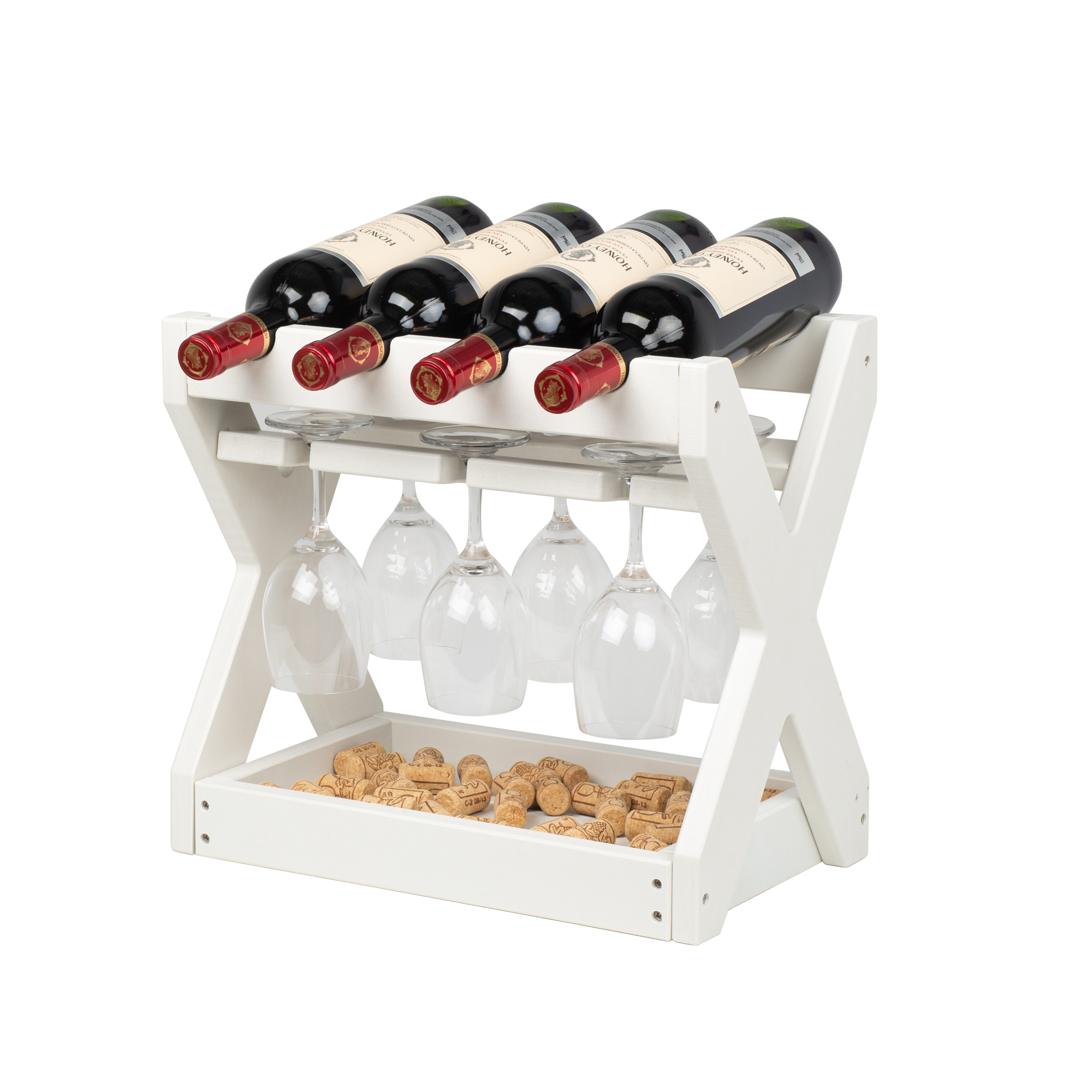TORVA 4 Bottle Countertop Wine Rack with Glass Holder, AllWeather HDPE