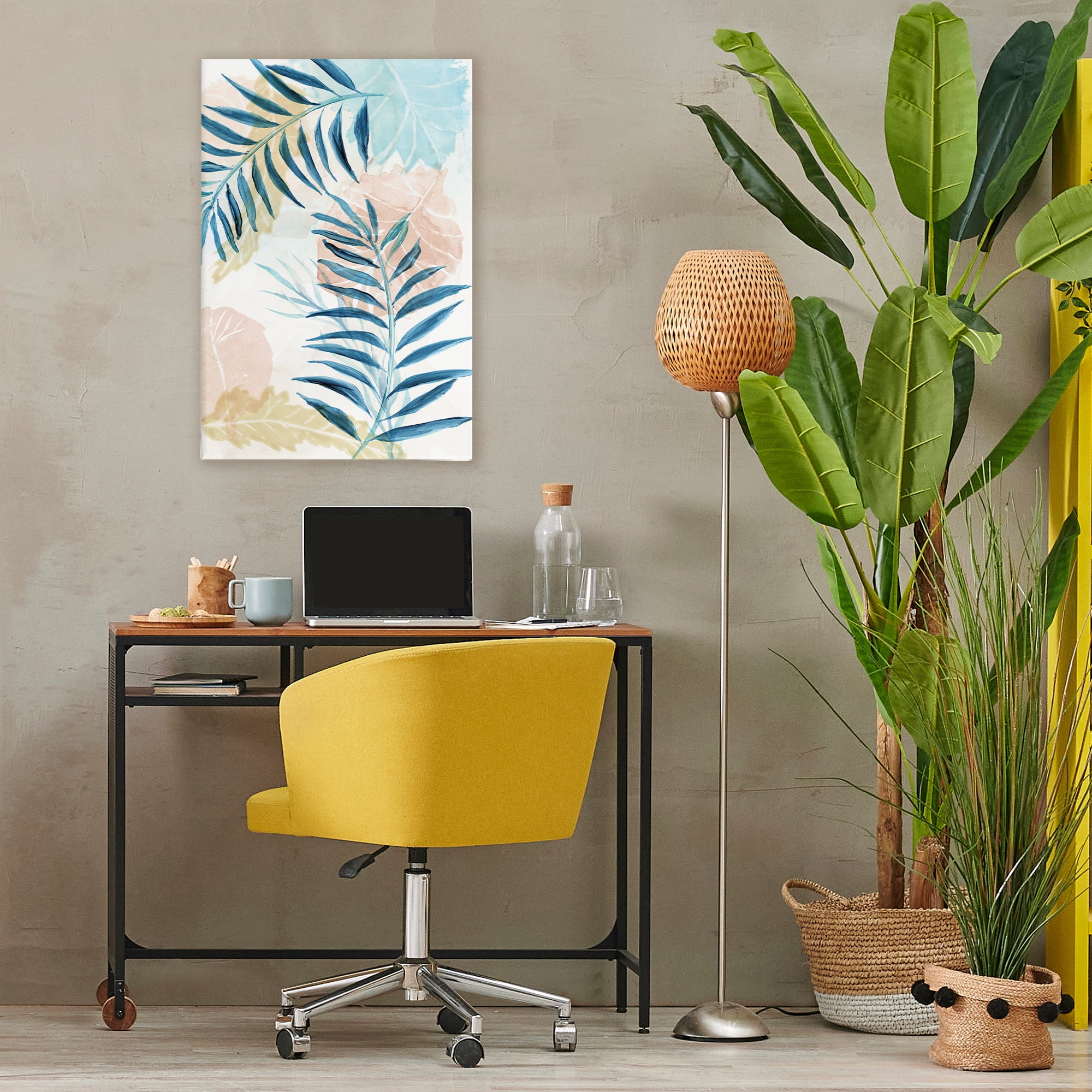 Stupell Industries Blue Palm Fronds in Pastel Haze Canvas Wall Art, design by Nan