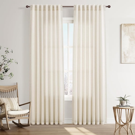 Linen Sheer Curtains 84 Inches Long for Living Room Natural Cream Curtain Back Tab 2 Panel Neutral Boho Farmhouse Light Filtering Window Drapes Bedroom Beige Ivory 52x84
