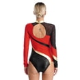thumbnail image 2 of Yartina Women's Long Sleeve Gymnastics Leotard Metallic Athletic Dance Bodysuit Dancewear Costume Red XL, 2 of 7