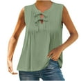 thumbnail image 3 of Ahuyic Short Sleeve Shirts for Women,Summer Plus Size for Women,Womens Sleeveless Casual Tie Front Crewneck Pleated Shirts Summer Loose Flowy Shirt Blouse, 3 of 5