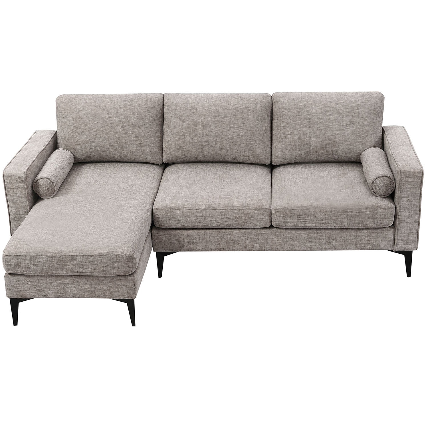 Kadyn 86" Convertible Sectional Sofa, Modern Chenille Fabric Sofa with Reversible Chaise and 2 Pillows, L-Shaped 3-Seat Sofa for Apartment, Camel