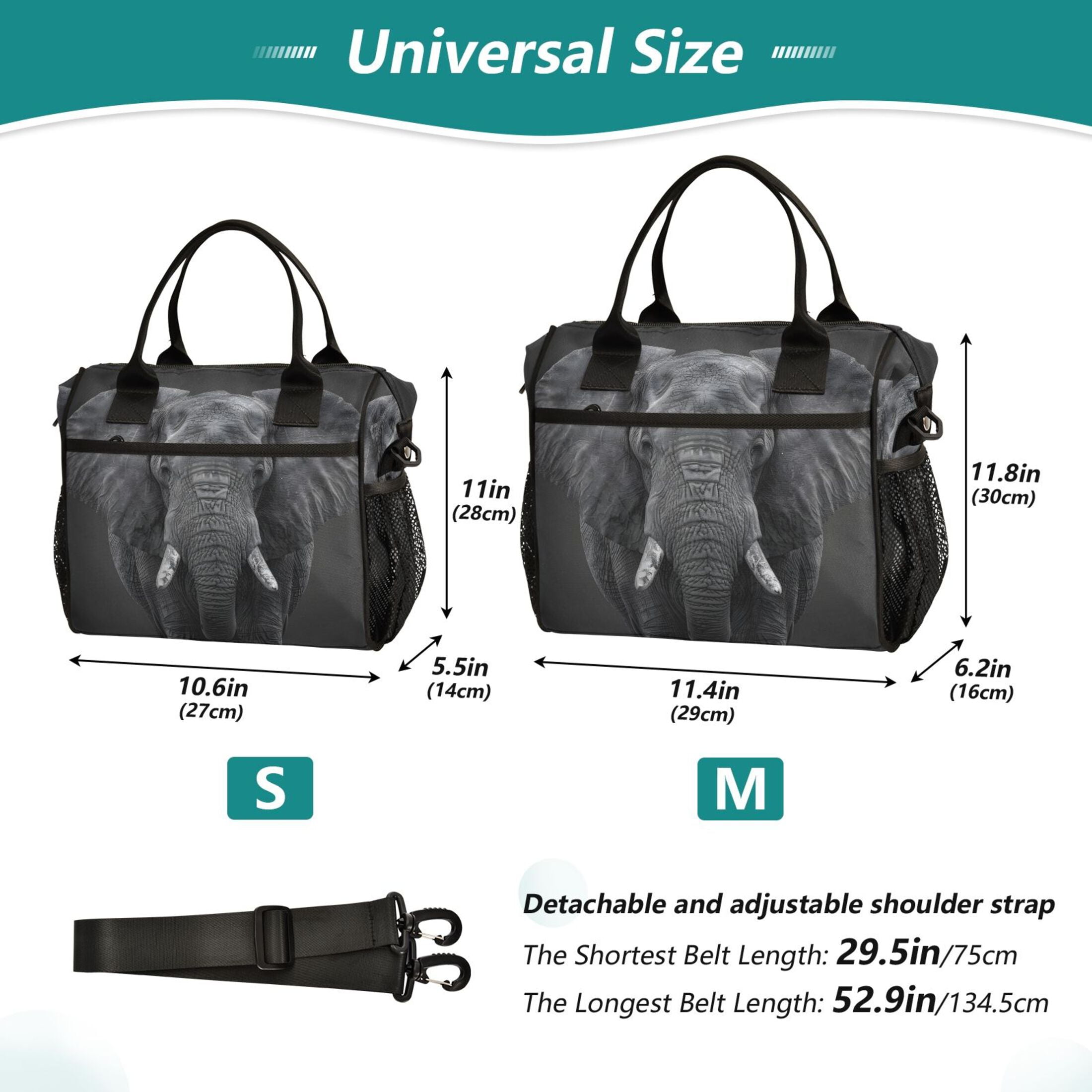 ALAZA African Elephant Insulated Lunch Bag Reusable Tote Box Adjustable Shoulder Strap for Work Picnic