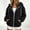 Black, variant on Floleo Women's Fluffy Fleece Hooded Jacket with Drawstring Hood and Pockets Full Zip Plush Coat for Fall Winter Outdoor Work Casual Everyday Wear.
