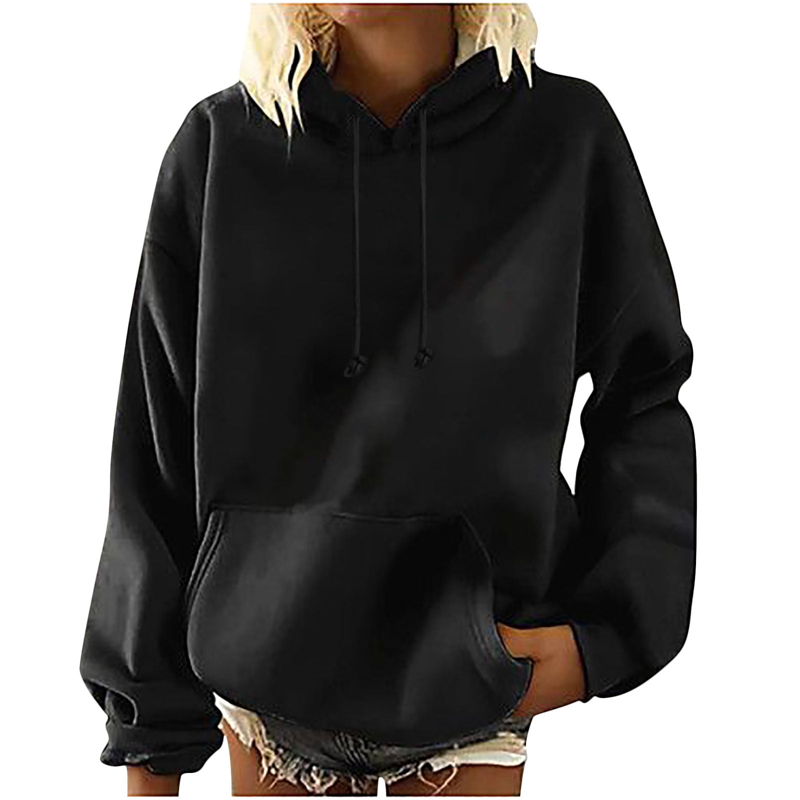 Hoodies Women Lightweight Hoody Skull Pattern Back Long Sleeve Black Hoodies Loose Drawstring Hooded Sweatshirt Walmart