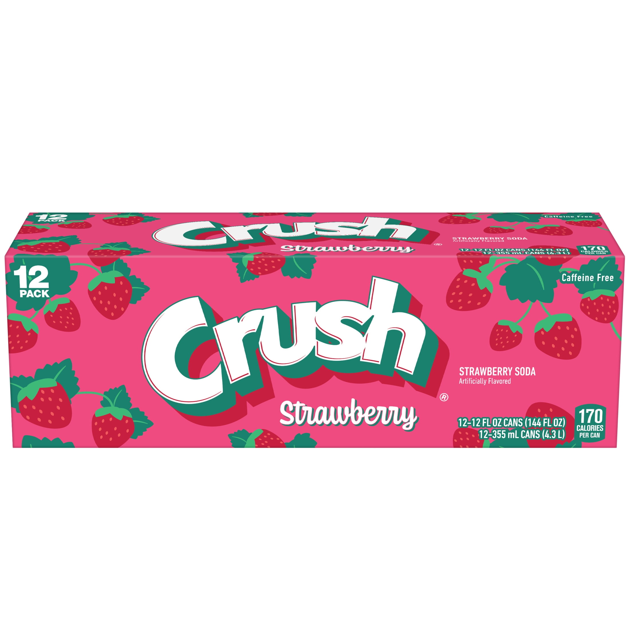 Crush Caffeine Free Strawberry Soda Pop, 12 fl oz, 12 Pack Cans