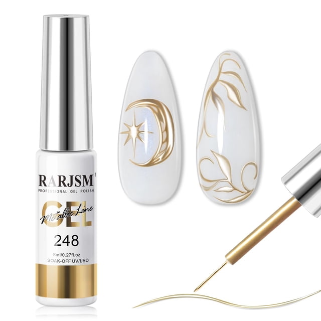 Esmalte de uñas en gel RARJSM Metallic Gold de 8 ml con brocha fina