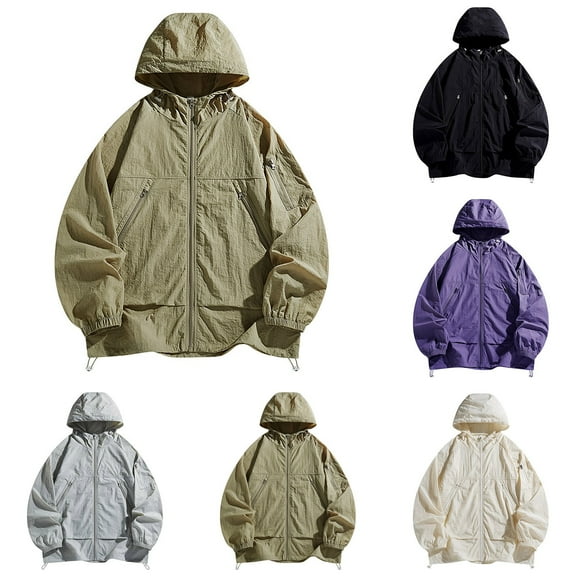 Dianli UPF100 Thin Breathable Skin Coat, Long Sleeve Hooded Sun Protection Hoodie, Lightweight Anti UV Outdoor Sports Outwear for Men Purple S
