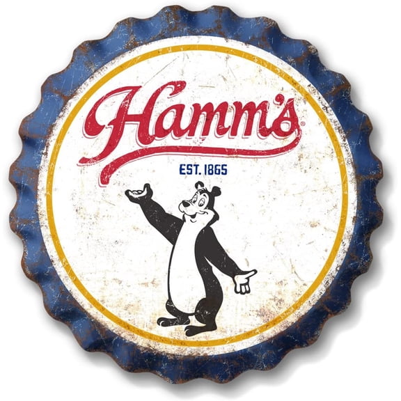 Desperate Enterprises 18 Inch Formed Aluminum Hamm’s Bottle Cap Sign Multicolor Metal Wall Decor for Home Bar or Man Cave