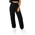 thumbnail image 5 of Ushdele Stylish Black Waffle Cargo Jogger Pants - High Waist, Comfort Fit, All Sizes Available, 5 of 8
