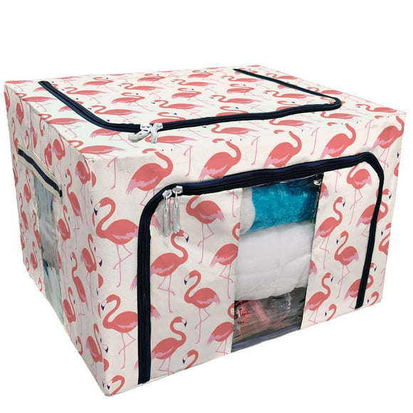 EREHome flamingo bird Storage Bag Clear Window Storage Bins Boxes Large Capacity Foldable Stackable Organizer With Steel Metal Frame For Bedding,Clothes,Closets, Bedrooms