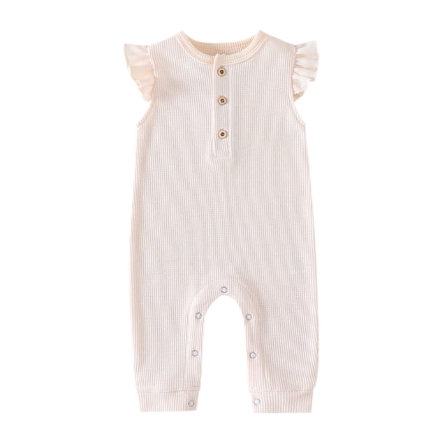 EDFBUYKRS Baby Boy Girl Solid Romper Ruffle Short Sleeve Jumpsuits Clothes