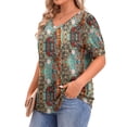 thumbnail image 3 of WellSize Plus Size Women Blouses Casual Button V Neck tunic tops Summer Short Sleeve Shirts, 3 of 7