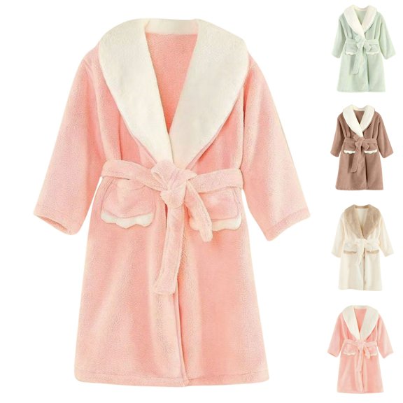 Bixock Unisex Toddler Robe for Girls Boys Hooded Robe Kids Fleece Bathrobe Children Loungewear Notched Collar Long Sleeve Pocket Wrap Belt Absorbent Outfit for 3 To 10 Years Fall Winter Sleepwear