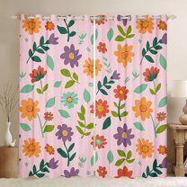 Feelyou Rustic Cartoon Floral Blackout Curtains Set of 2 (52x84 Each), Kawaii Pink Flower Window Curtains, Teens Kids Boys Girls Curtains and Drapes, Living Room Curtains Decor