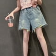 thumbnail image 4 of MKOSPLRT Girl's Ripped Tassle Hem Denim Shorts High Waisted Straight Leg Summer Jeans Shorts Distressed Jeans with Pocket 4-14 Years, 4 of 9