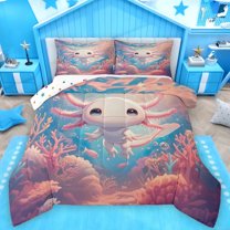 Castle Fairy Kids Teens Pink Axolotl Bedding Comforter Set 2pcs,Cartoon Sea Salamander Twin Comforter Sets Microfiber,Kawaii Animal Breathable Bedding Set,Ultra Soft Home Decor,Reversible