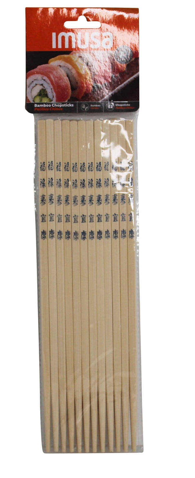 (4 pack) Imusa 10.5" Traditional Bamboo Chopsticks, 12 Pack