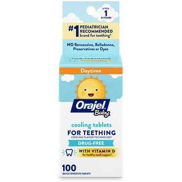 Orajel Baby Teething Cooling Tablets, for Relief of Painful Swollen Gums, 100 Quick Dissolve Tablets