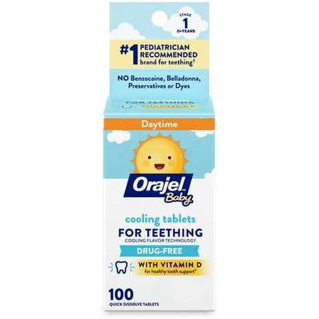 Orajel Baby Teething Cooling Tablets, for Relief of Painful Swollen Gums, 100 Quick Dissolve Tablets