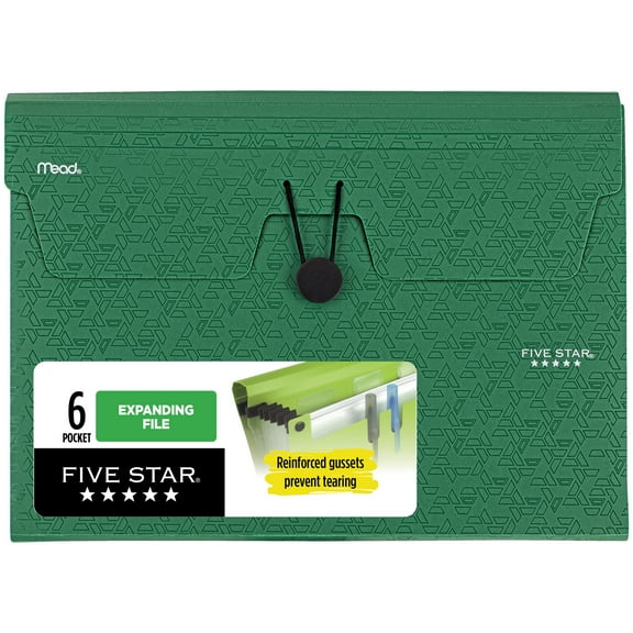 Five Star 6-Pocket Expanding File 12 12 x 9 14 Forest Green - Expanding Files