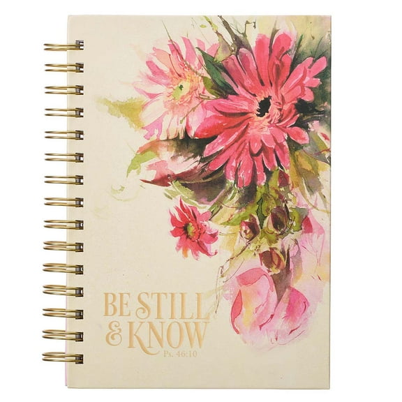 Christian Art Gifts Journal w/Scripture Be Still and Know Psalm 46:10, Pink & Red Daisy 192 Ruled Pages, Large Hardcover Notebook, Wire Bound