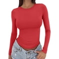 thumbnail image 1 of ManxiVoo Chandail Femme à Manches Longues Col Rond Ajusté Basique pour Extérieur Sport Haut Confort Extensible Flexible Taille P Rouge, 1 of 6