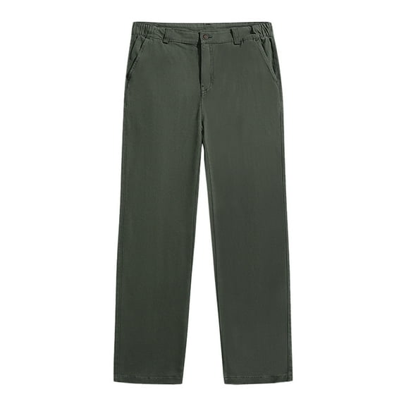 SnZhen Men's Pants Men's Business Casual Middle Waist Button Up Pants With Pockets Solid Color Straight-leg Pants