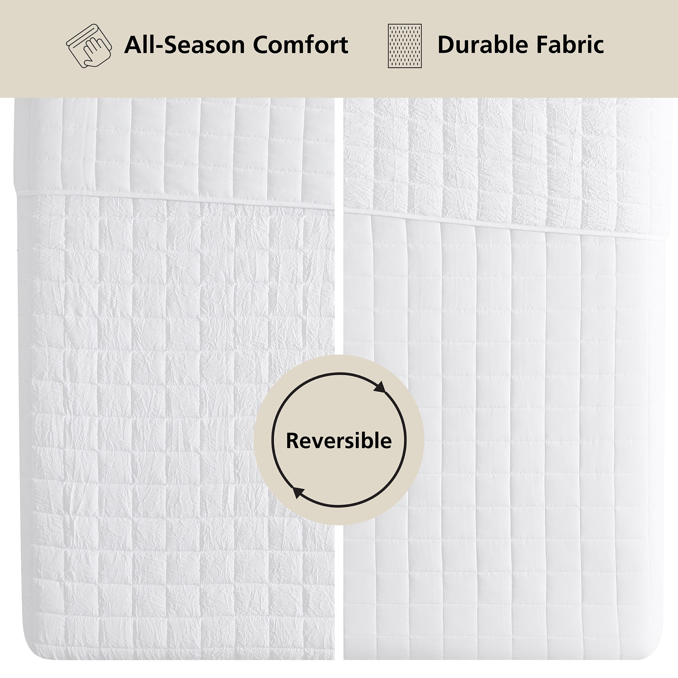 Mainstays Crinkle Quilt, Twin/XL, White, Soft Wash Microfiber Bedding