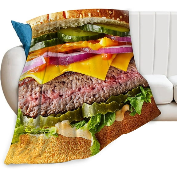 Hamburger Blanket for Women men Funny Food Burger Blankets Soft Cozy Warm Fuzzy Fleece Cheese Beef Pickles Bedding Flannel Throws Stuff Gifts for Users Men Women Bedroom Decor 50"x40"