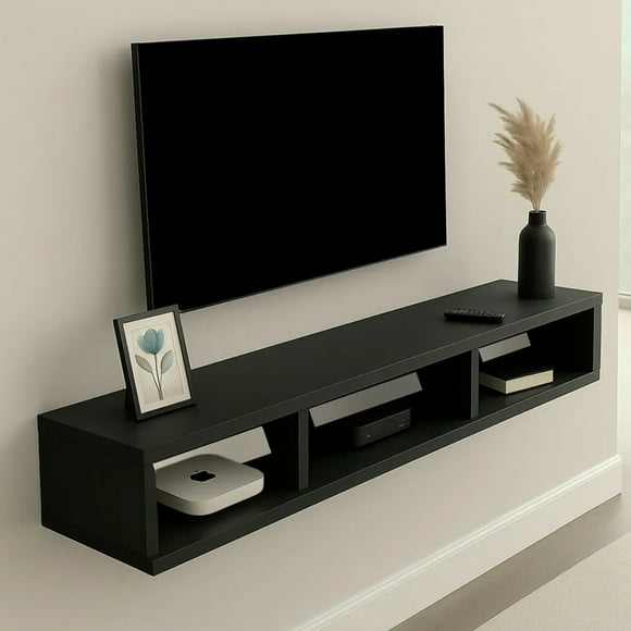 Estante Repisa Tv Flotante Soporte Minimalista 3 Divisiones Color Negro