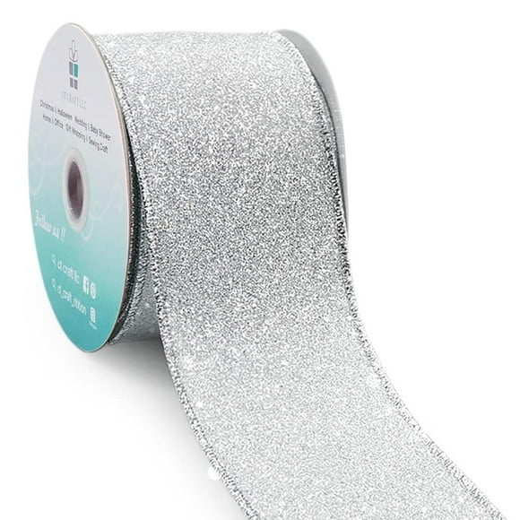Cinta con alambre con purpurina CT CRAFT LLC, 2,5 x 10 yardas, plateada
