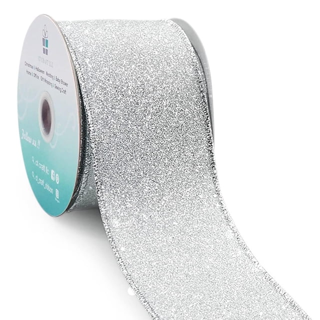 Cinta con alambre con purpurina CT CRAFT LLC, 2,5 x 10 yardas, plateada