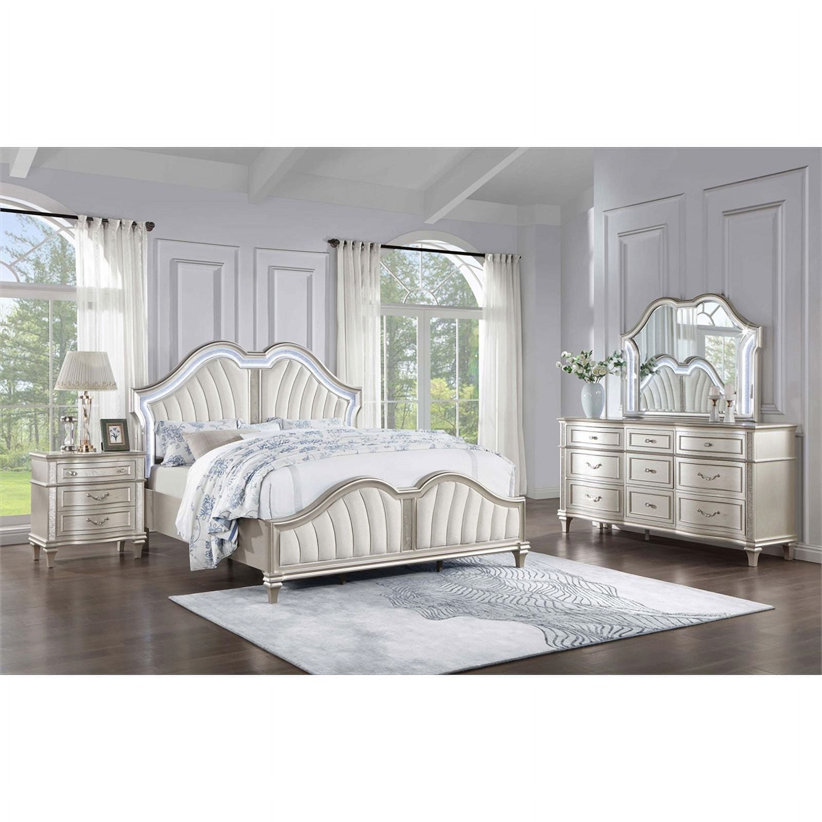 Coaster Company Evangeline 4-Piece Glam Upholstered Queen Bedroom Set, Silver