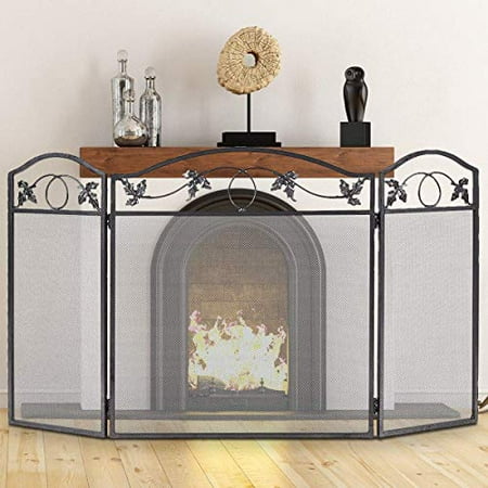 Costzon Fireplace Fence 3 Panel Foldable Steel Fireplace Screen