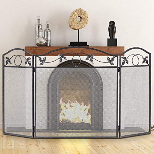 Costzon Fireplace Fence 3 Panel Foldable Steel Screen Leaf Design Safe Decorative Mesh Cover For Baby Pets Canada - Costzon Fireplace Fence Baby Safety Costzon Fireplace Fence 3 Panel Foldable Steel Screen Leaf Design Safe Decorative Mesh Cover For Baby Pets Canada - Costzon Fireplace Fence Baby Safety