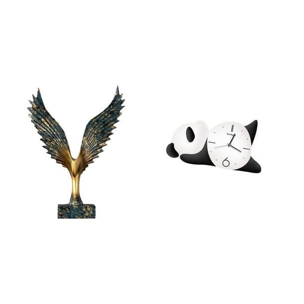 Estatua de la casa,Estatua de ala hecha a mano,artesanía de resina para cafetería,Escultura de alas extendidas,adorno artesanal,Reloj de pared,Reloj de pared Panda Decoración del hogar Lindo
