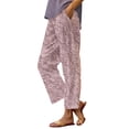 thumbnail image 2 of Women's Casual Pants Women'S Floral Embroidered Lace Printed Loose Pocket Patchwork Casual Pants,Pink Women's Casual Pants L, 2 of 5