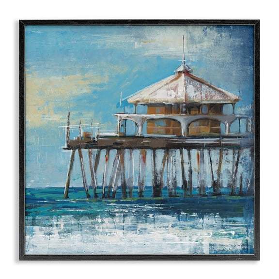 Stupell Industries Contemporary Ocean Pier Black Framed Giclee Art, 17 x 17, by Liz Jardine