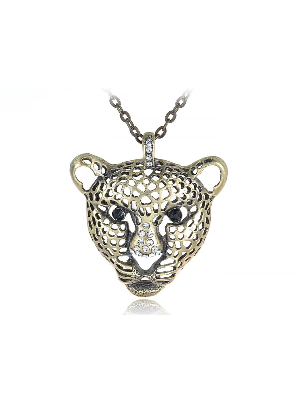 Antique Brass Inspired Black Crystal Rhinestone Jaguar Big Head