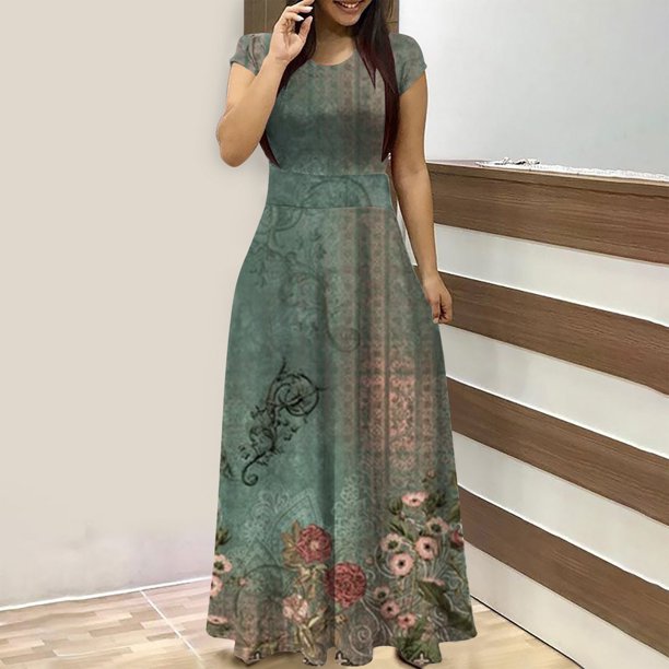 Puntoco Vestido Casual Estampado De Manga Corta Con Cuello Redondo Para Mujer Verde Xl,Regalos Para Mujer Joven