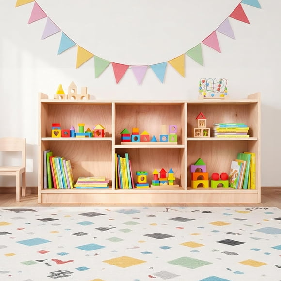 Yiwa Montessori Wooden Bookcase, 6-Compartment Storage Shelf with 2 Adjustable Dividers for Classroom or Home
