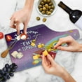 thumbnail image 4 of Outer Space Cutting Board, Welcoming Words Print with Retro Style Mascot Vessel Traveling in Milky Way, Tempered Glass Cutting and Serving Board, Wine Bottle Shape, Purple Blue, by Ambesonne, 4 of 5