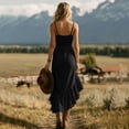 thumbnail image 4 of ClodeEU Women's Spaghetti Strap Irregular Ruffle Hem Boho Maxi Dress,Asymmetrical Flowy Beach Sundress Black,Women's Plus S, 4 of 6
