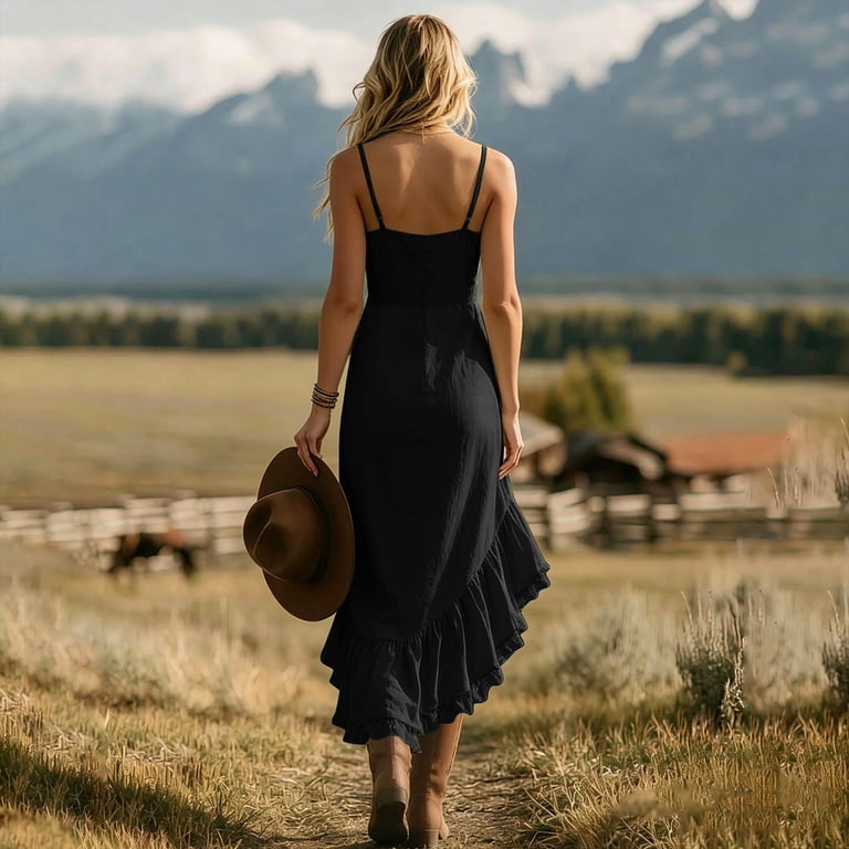 flowy western dress Western Cowgirl Dress for Women Vintage Boho Long Sleeve Low Cut Corset Dresses High-Low Hem Ruffle Tiered Flowy Dress Light Blue at Amazon Women's Clothing store
