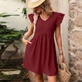 thumbnail image 5 of SAWOBUUN Women Ruffle Sleeve V Neck Midi Dress Textured Casual Swing Sundress Summer Dress, 5 of 6