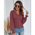 thumbnail image 4 of Tops Casuales de Larga con Cuello en V para Mujer, Camisetas Holgadas de y Otoño Vino Tinto XL, 4 of 7