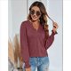 thumbnail image 4 of Tops Casuales de Larga con Cuello en V para Mujer, Camisetas Holgadas de y Otoño Vino Tinto L, 4 of 7