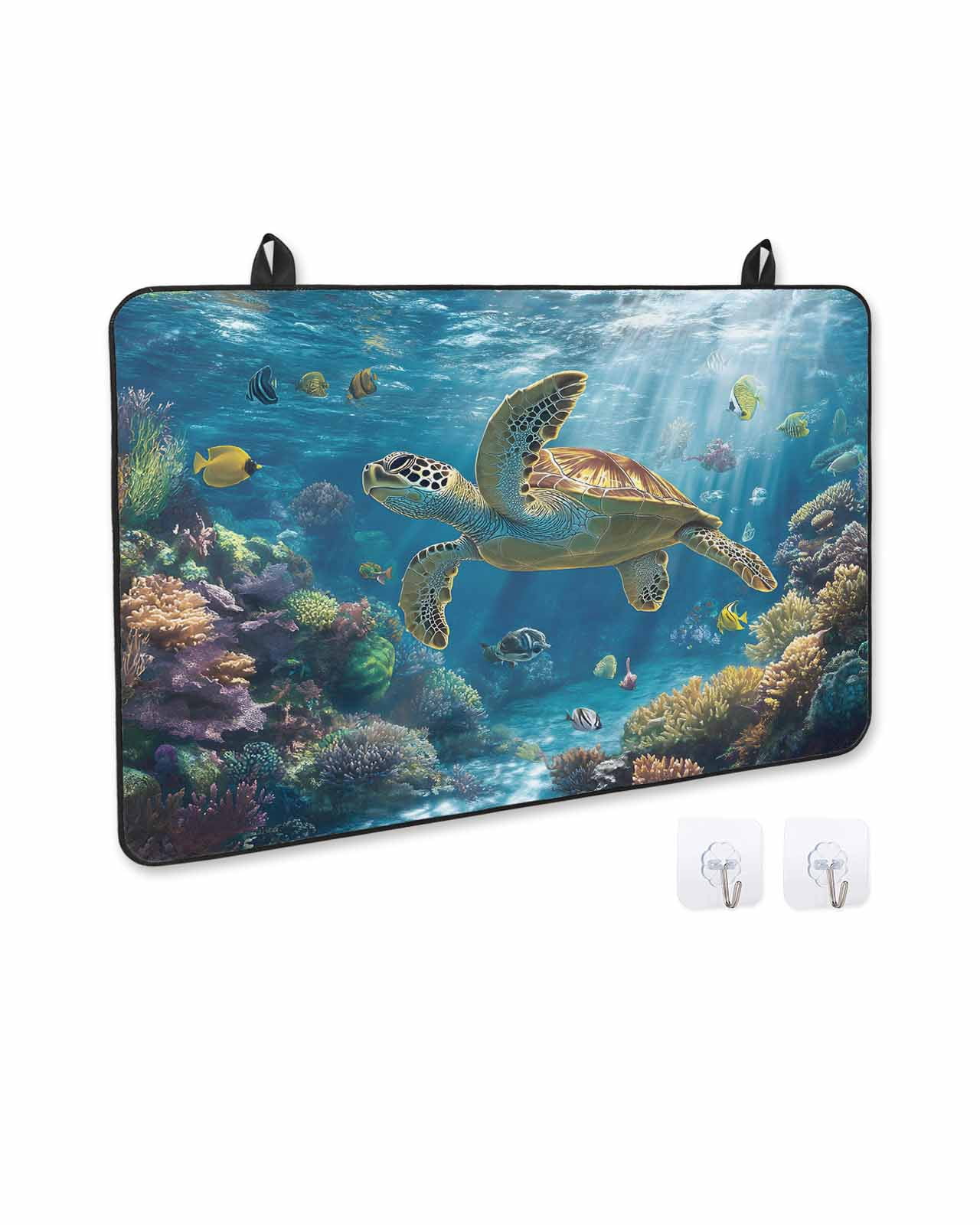nqOlkjepod Large Induction Cooktop Protector Mat 24"x21", Coastal Turtle Stove Top Covers for Electric Stove, Turquoise Tropical Ocean Animal Coral Stove Burner Cover Mats, Glass Top Stove Cover